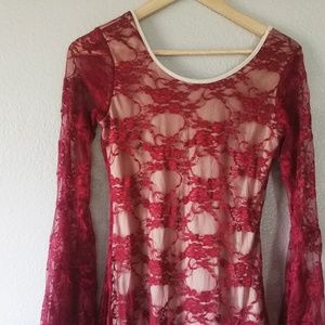 Lacey red dress with nude color lining